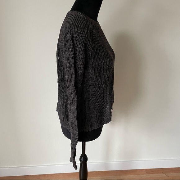 Cotton by Autumn Cashmere Rye Brown Speckled Distressed Scallop Shaker Sweater S - Picture 8 of 12